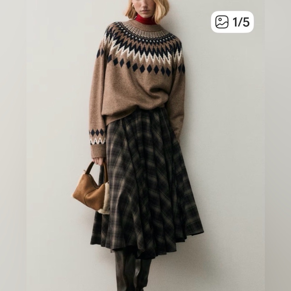 H&M Black and Brown Plaid A-Line Skirt, Size 6